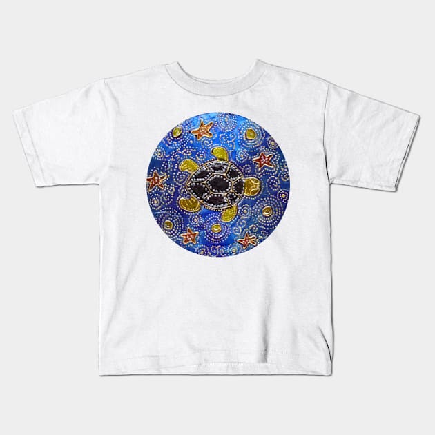 blue and gold turtle Kids T-Shirt by Zamen